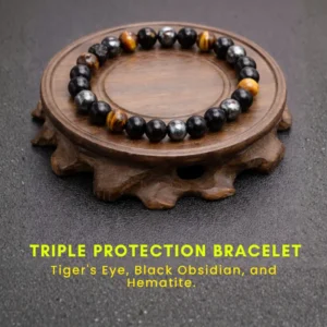 triple protection bracelet tiger eye black obsidian hematite for energy protection by DivinIQ
