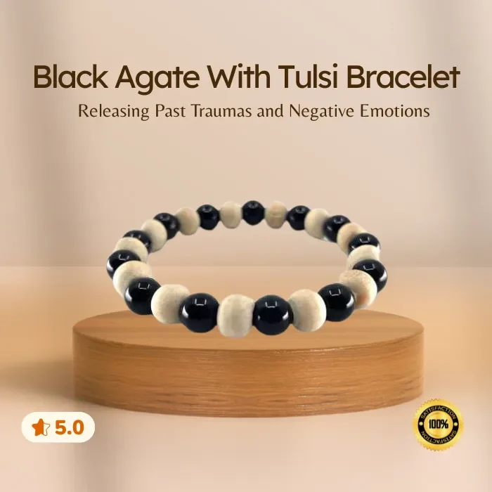 35 Black Agate With Tulsi Bracelet