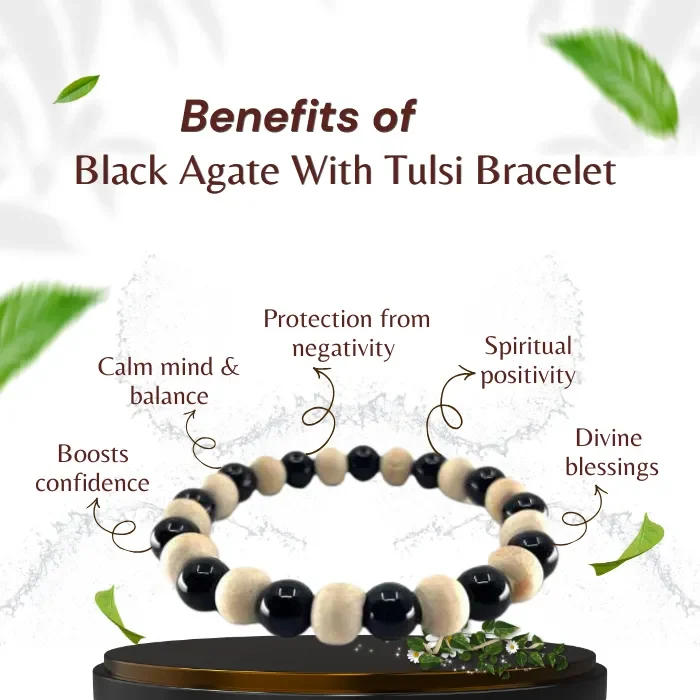 36 Black Agate With Tulsi Bracelet