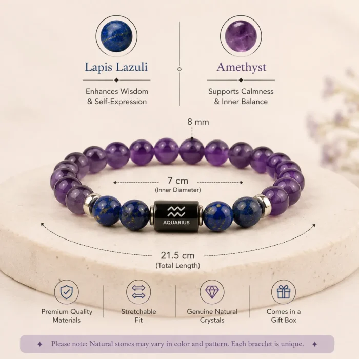 AquariusZodiac Amethyst & Lapis Lazuli Bracelet4