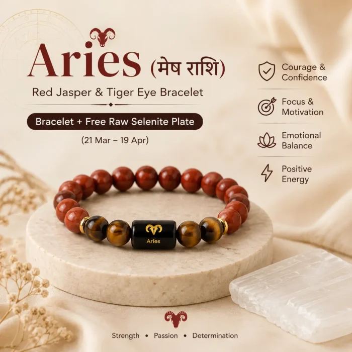 Aries (मेष राशि) Zodiac Red Jasper & Tiger Eye Bracelet