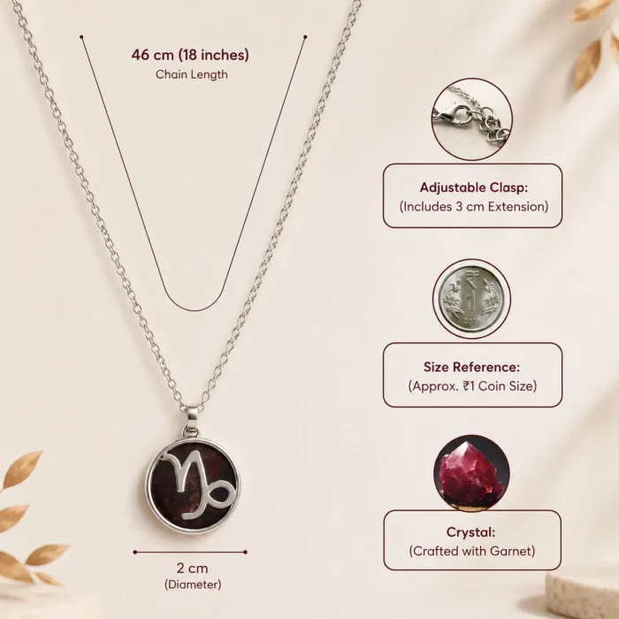 Capricorn Pendant (मकर राशि) with Garnet4