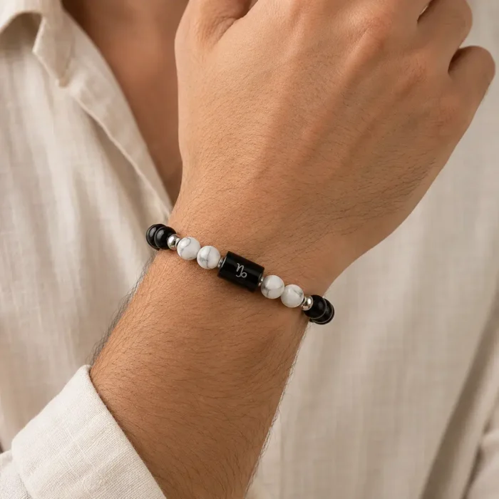 Capricorn Zodiac Garnet & Milky Quartz Bracelet2