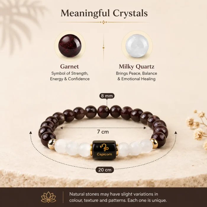 Capricorn Zodiac Garnet & Milky Quartz Bracelet4