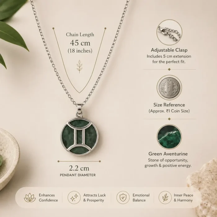 Gemini Pendant (मिथुन राशि) with Green Aventurine3