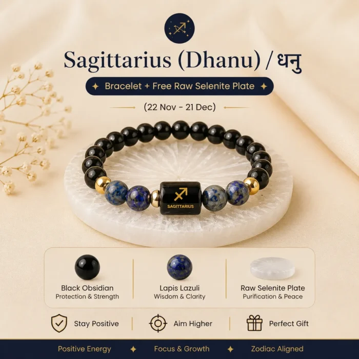 Sagittarius (धनु राशि) Zodiac Black Obsidian & Lapis Lazuli Bracelet