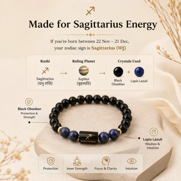 Sagittarius (धनु राशि) Zodiac Black Obsidian & Lapis Lazuli Bracelet2