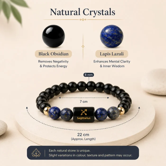 Sagittarius (धनु राशि) Zodiac Black Obsidian & Lapis Lazuli Bracelet4