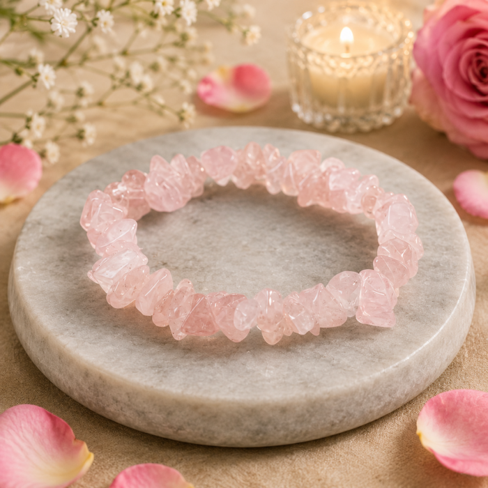 Rose Quartz Chips Bracelet Stretchable