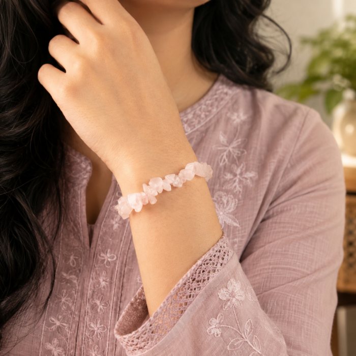 Rose Quartz Chips Bracelet Stretchable4